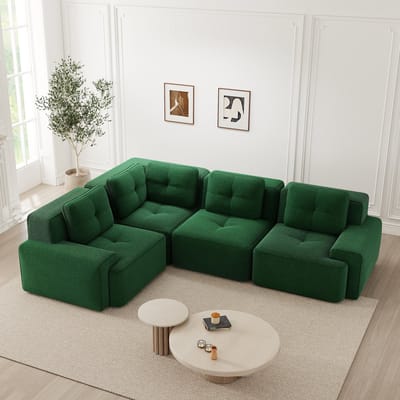 MODENUIT Hoekbank Modulair - Diepe Zit met Antislip Voeten - Voor Woonkamer en Kantoor - Corduroy Groen