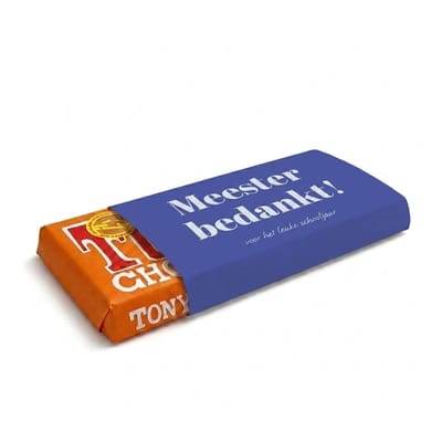 Tony Chocolade | Chocoladecadeaus | Bedankt | Cadeau | Bedankt Meester | Chocolade met tekst | Karamel Zeezout | Fotofabriek