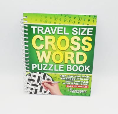 Compact kruiswoordraadselboek A5 voor volwassenen - Groene spiraalbinding en draagbare puzzeluitdaging