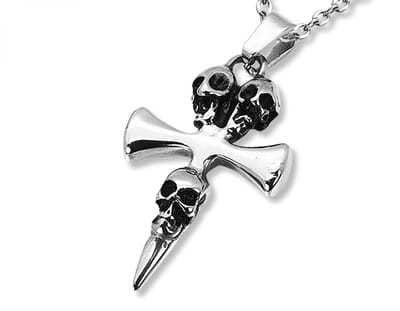 Amanto Ketting Diwan - 316L Staal - Kruis - Doodskop - 48x30mm - 60cm