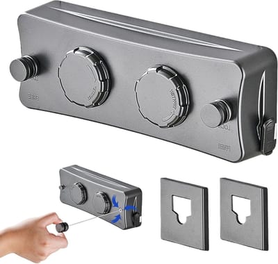 Uittrekbare Waslijn met Stalen Kern, Dubbele Touw Retractable Kledinglijn voor Buiten en Balkon, Muurbevestigde Kledinglijn, 5.1m Lang, Ideaal voor Tuin en Terras