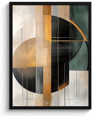 Poster in lijst - Fotolijst 50x70 cm - Posters - Abstract - Goud - Brons - Groen - Vormen - Modern - Posterlijst zwart - Decoratie - Wanddecoratie woonkamer - Muurdecoratie slaapkamer