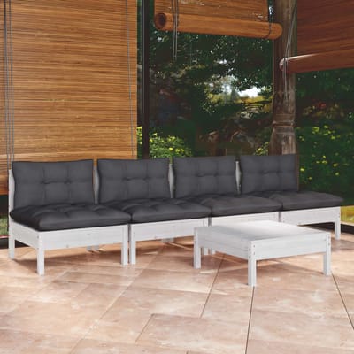 vidaXL - 5-delige - Loungeset - met - antracietkleurige - kussens - grenenhout