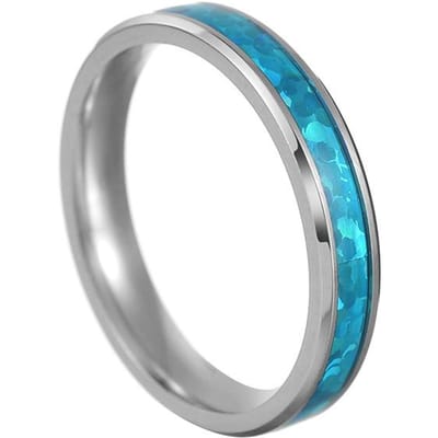 4/6/8mm Ringen Voor Mannen Vrouwen Roestvrij Staal Ring Blauwe Vuur Opaal Inleg Luxe Trouwring Verlovingsringen Sieraden 6