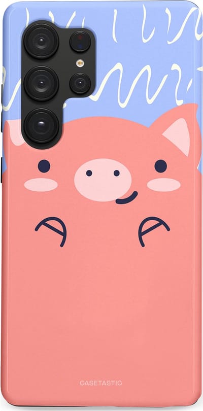 Casetastic hoesje geschikt voor Samsung Galaxy S25 Ultra - Dubbellaagse bescherming - Knuffel van varken - Fashion Case - Koraal Lichtblauw