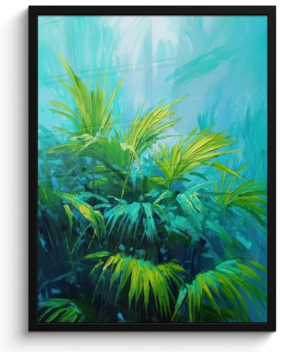Poster in lijst - Fotolijst 60x80 cm - Posters - Bladeren - Groen - Schilderij - Abstract - Posterlijst zwart - Decoratie - Wanddecoratie woonkamer - Muurdecoratie slaapkamer