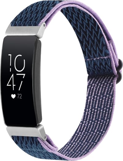 By Qubix - Compatible Fitbit bandje - Geschikt voor Fitbit Inspire 2 & Ace 3 Elastische solo loop nylon bandje - Donkerblauw met paars Smartwatchbandje bandje Armband Polsband Strap Band Watchband
