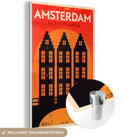 ® Glasschilderij 100x150 cm - Schilderij acrylglas - Amsterdam - Nederland - Vintage - Quotes - Amsterdam Netherlands - Foto op glas - Muurdecoratie woonkamer - Wanddecoratie slaapkamer - Schilderijen