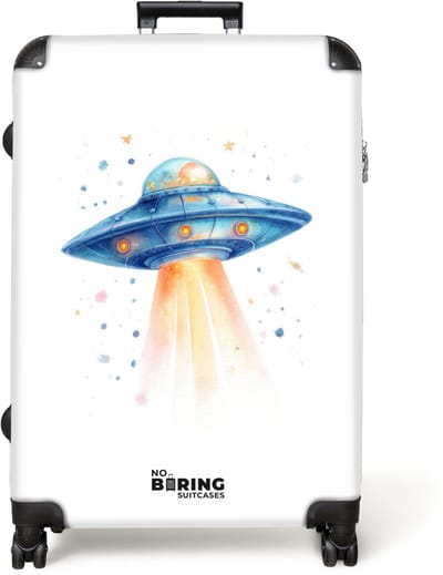 NoBoringSuitcases.com® - Koffer groot - Reiskoffer lichtgewicht - Blauwe ufo die opstijgd - Rolkoffer met 4 wielen - Grote trolley XL - 98 liter bagage