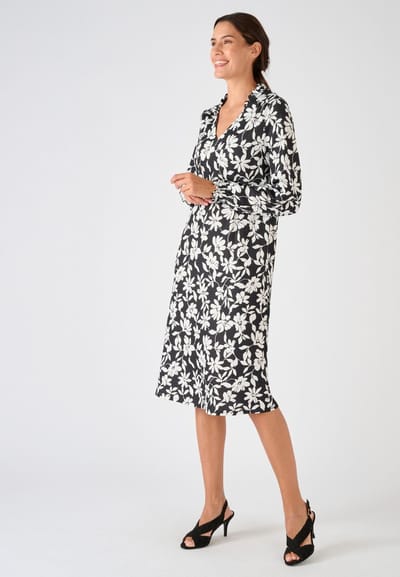 Damart - A-lijn jurk crêpe stof - Dames - Zwart - XS
