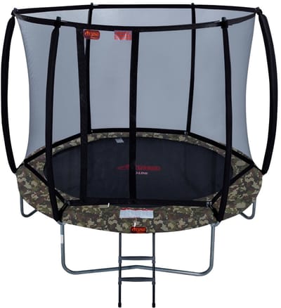Trampoline Avyna Ø245 cm – Met Veiligheidsnet en Ladder – Camouflage Rand – Rond Opbouwmodel – Compact en Stevig – Luxe Trampoline