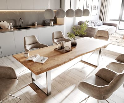 Eettafel Edge acacia natuur 260x100 edelstaal smal Live-Edge