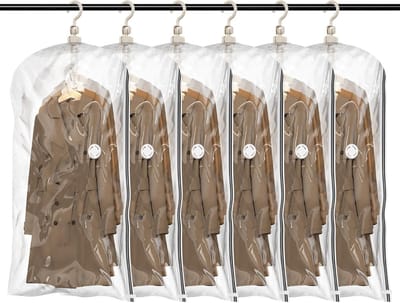 Dailygoods - TAILI Vacuümzakken voor kleding, hangend voor kleding, 6 verpakkingen (105 x 70 cm), 80% ruimtebesparend, kledingkastorganizer, vacuümzakken voor pakken, mantels, jassen, jurken
