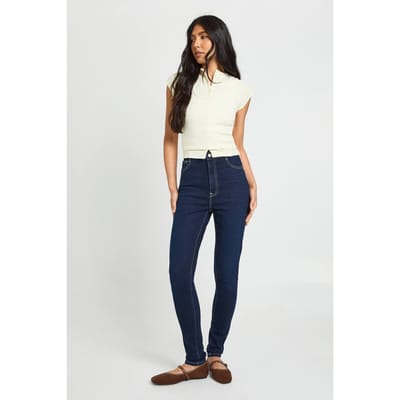 boohoo Dames Lange Hoge Taille Billen Liftende Skinny Jeans | Indigo | Maat: 6