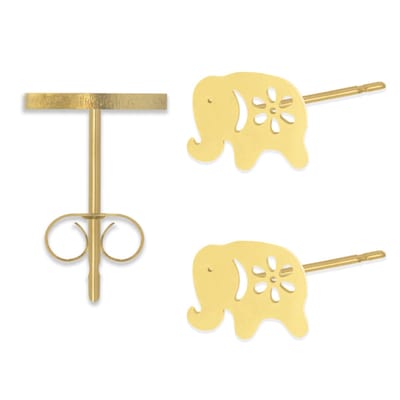 Cadeau Oorbellen met Olifantje - Roestvrij Staal - Goudkleurig - Cadeau Sieraad op Kaartje - Pax Amare