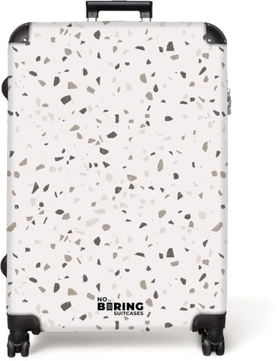 NoBoringSuitcases.com® - Koffer groot - Reiskoffer lichtgewicht - Terrazzo patroon veelkleurig grijs - Rolkoffer met 4 wielen - Grote trolley XL - 98 liter bagage