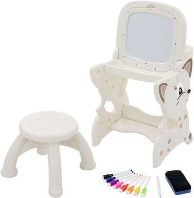 Kinderzitgroep 3in1 speeltafel met 2 schoolborden Kinderkrukje en accessoires Wit/crème Joyz