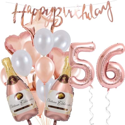 56 Jaar Verjaardag Cijferballon 56 - Feestpakket Snoes Ballonnen Pop The Bottles - Rose White Versiering