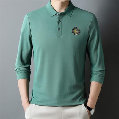 Nieuw herfst T-shirt met lange mouwen en piqué revers voor heren, casual, geborduurd, trendy top voor de lente en herfst, eenvoudig XXXXL gray