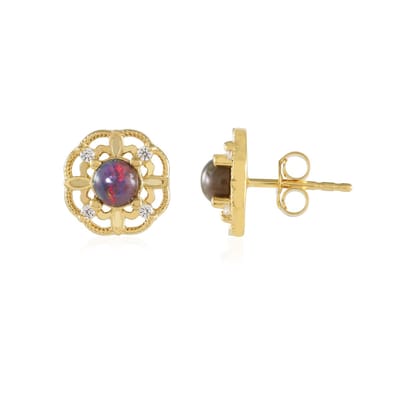 Cavill - Elegante Oorbellen 925 Sterling Zilver Verguld - 2x Mezezo Opaal 0.62ct - 8 Tanzanische Zirkon 0.16ct - 12mm Ethiopische Oorringen