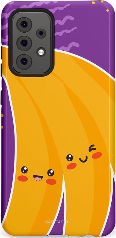 Casetastic hoesje geschikt voor Samsung Galaxy A52 (2021) 5G / Samsung Galaxy A52 (2021) 4G - Dubbellaagse bescherming - Blije Banaan - Fashion Case - Lavendel Geel