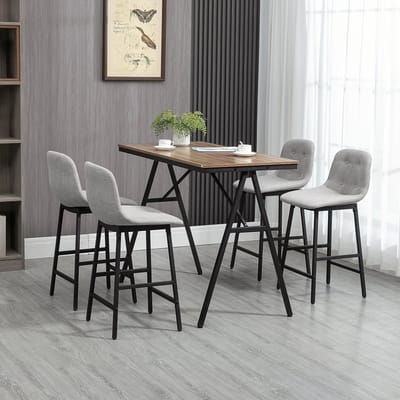 MIVRAY Bartafelset 120 x 60 cm - Met 4 Gestoffeerde Barkrukken - Voor Keuken En Eethoek - Polyester En Staal - Lichtbruin