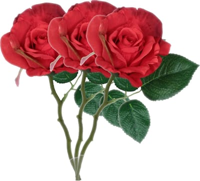 Mica Decorations Kunstbloem roos Emy - 3x - rood - 31 cm - kunststof - decoratie bloemen