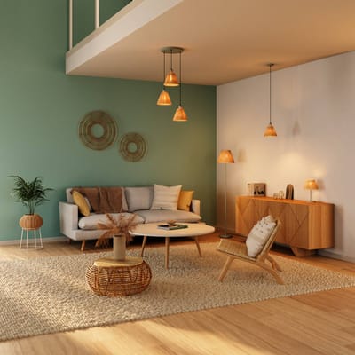 OSRAM hanglamp 3-lamps Decor Raffia Plate groen van raffia & metaal, E27, 430 mm diameter, lampenkap van gerecycled materiaal, duurzaam dankzij vervangbare lichtbron, eenvoudig te installeren