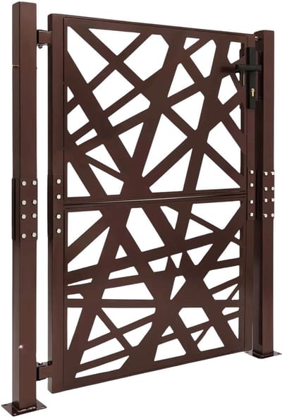 Tuinpoort – Voor huis, tuin & patio – Staal met geometrisch patroon, hoogtemperatuur gebakken verf, veiligheidshek – Bruin (105×125 cm)