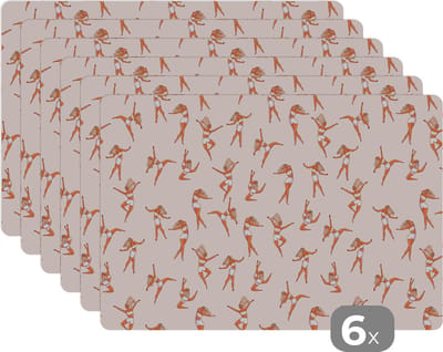Placemat - Placemats kunststof - Dans - Danseres - Vrouw - Patroon - 45x30 cm - 6 stuks - Hittebestendig - Anti-Slip - Onderlegger - Afneembaar