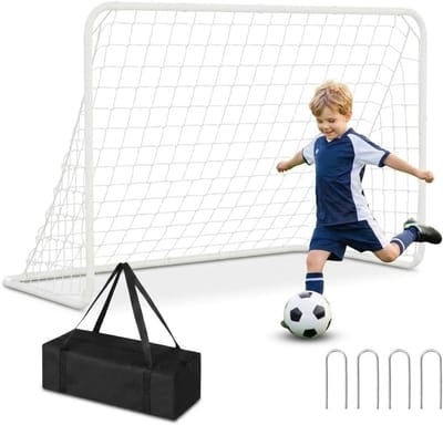 Hoogwaardig voetbaldoel en rebounder voor in de tuin - Draagbaar voetbalnet van 182 x 120cm met stevig stalen frame - Opvouwbare voetbaltrainingsapparatuur en accessoires voor kinderen en volwassenen, binnen en buiten - Wit