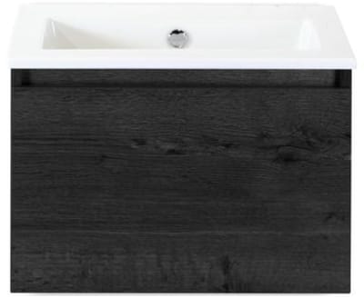 Frozen Badmeubelset 60 cm - Greeplijst in Kleur - Black Oak - Keramische Wastafel Wit Zonder Kraangat