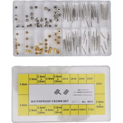 Kit de réparation de montre 140 pièces Cuivre Acier Inoxydable Extendeur de Tige de Montre Portable Couronnes Accessoire Outil de Réparation Remplacement gray