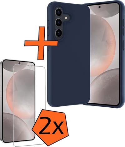 Hoes - Met 2x Screenprotector - Geschikt voor Samsung Galaxy S24 - Sterk & Shockproof - Back Cover - Siliconen Case - Telefoon Hoes - Donkerblauw