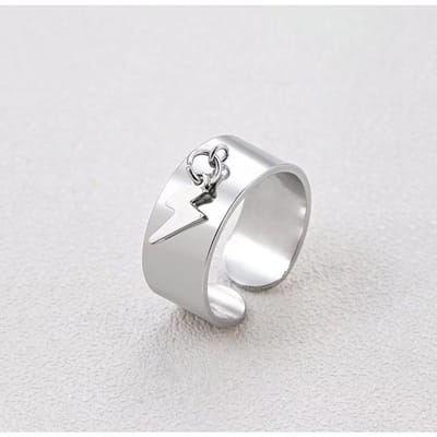 Hip Hop Donder Bliksem Bedelring Verguld Roestvrij Staal Verstelbare Open Ringen Voor Mannen Sieraden white