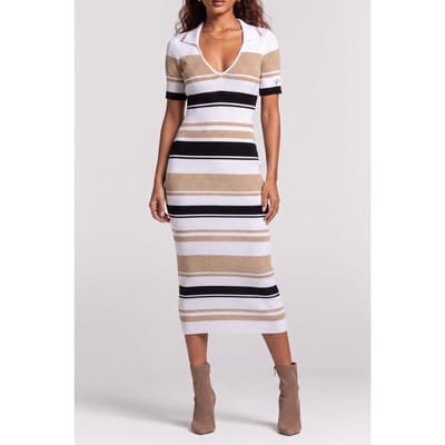 GUESS  Eco Evie Striped Polo Dr White Black Gold Str Taglia: XS | Abiti Midi Outlet | Donna | Nero