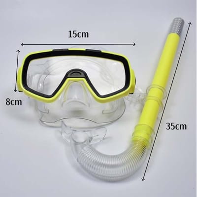 Duikmasker - snorkel - snorkelset - zwembril - snorkeluitrusting - unisex - geschikt om mee te zwemmen - snorkelen - geel - 16*8 cm - snorkel 35 cm