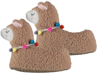 Apollo Meisjes / jongens sloffen alpaca / lama - dieren pantoffels - lichtbruin - maat 31-32 - warme wintersloffen