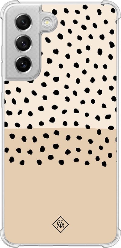 Casimoda® hoesje - Geschikt voor Samsung Galaxy S21 FE - Caramel Dots - Shockproof case - Extra sterk - Siliconen/TPU - Bruin/beige, Transparant