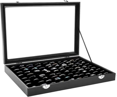 SnelShoppen - Sieradenopbergdoos Zwart - Exquisite Transparante Ringen Opbergdoos - Sieraaddisplay voor Vrouwen en Meisjes - 100 Slots voor Ringen en
