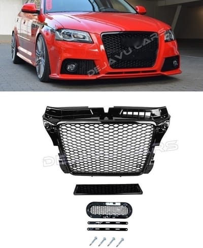 OEM Line | RS3 Look Front Grill Hoogglans zwart Black Edition Voorbumper Tuning Grill DTM RS Look Bumper Grille voor Audi A3 8P Facelift / S line / S3 / RS3 (2009-2012)