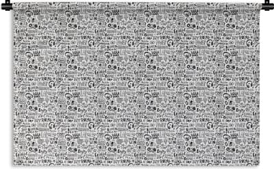Wandkleed - Wanddoek - Doodle - Zwart Wit - Patroon - 180x120 cm - Wandtapijt
