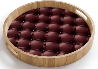 Dienblad rond 40x40 cm - Schootdienblad hout - Leer - Patroon - Bordeaux - Borrelplank rechthoek - Plateau houten dienbladen