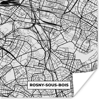 Poster Stadskaart - Frankrijk - Kaart - Rosny-sous-Bois - Plattegrond - 100x100 cm XXL