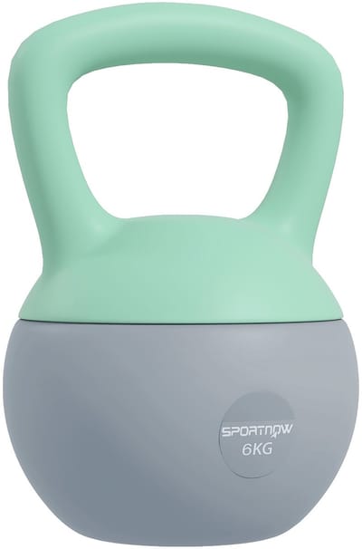 ECTEATOY® Kettlebell 6 kg - Zachte Kettlebell met Metaalzand Vulling - Antislip Handgreep - Platte Bodem - Fitness - Krachttraining voor Thuis - Groen/Grijs