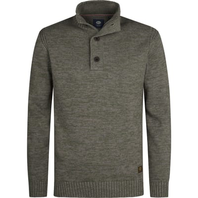 Petrol Industries Heren Trui - Gebreide Trui - Regular Fit - Opstaande Kraag - Katoen - Truien - Pullover - Groen - Maat S