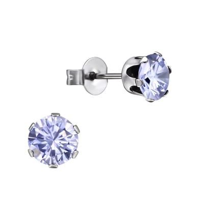 Aramat Jewels | Oorbellen | Zilverkleurige Zirkonia Oorbellen 6mm Lila | | | |6mm | Staal | Kinderen, Volwassenen | Verkleurd niet