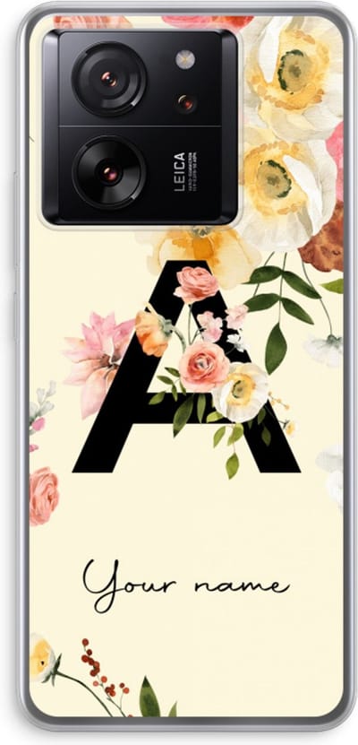 Gepersonaliseerd - Case Company® - Hoesje geschikt voor Xiaomi 13T Pro hoesje - Flirty Flowers Monogram - Soft Cover Telefoonhoesje - Bescherming aan alle Kanten en Schermrand