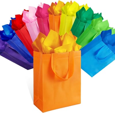 Herbruikbare Geschenkzakjes - Niet-geweven Totes - Feestelijke Cadeaus - Met Handvatten en Tissue - 25 x 19 cm - Veelkleurig
