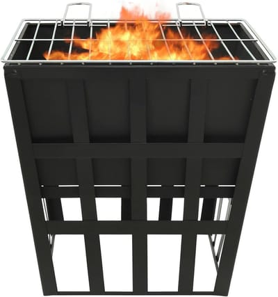 Vuurschaal met Grill - Buitenhaard Terrashaard - Gezelligheid en Grillen - 2-in-1 Functie - 34x34x48 cm - Zwart